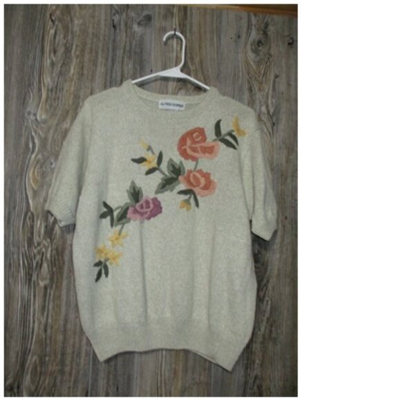 Womans Alfred Dunner Beige Short Sleeve Sweater Floral Sz Large fall fairy boho - Picture 12 of 13